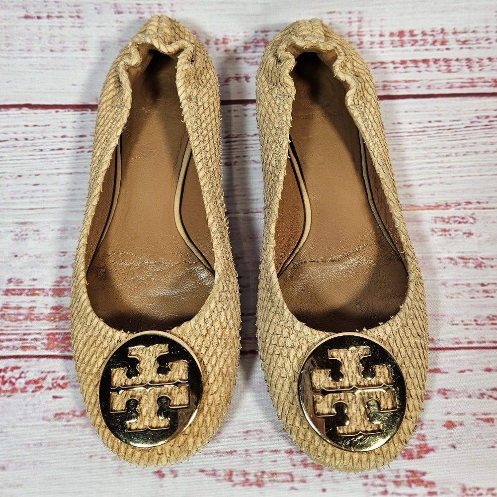 Tory Burch Reva Ballet Slipper Flats In Snakeskin - Picture 3 of 13